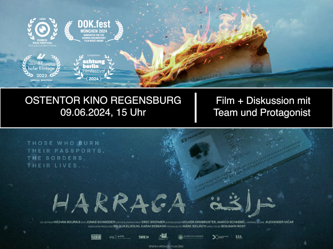 Filmplakat mit brennendem Ausweis eines Geflüchteten als Motiv