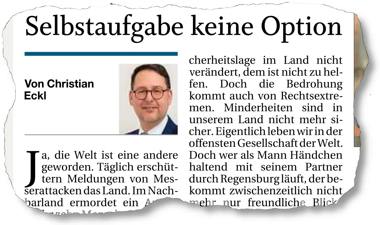 Ausschnitt aus Mittelbayerische Zeitung eines Kommentars von Christian Eckl